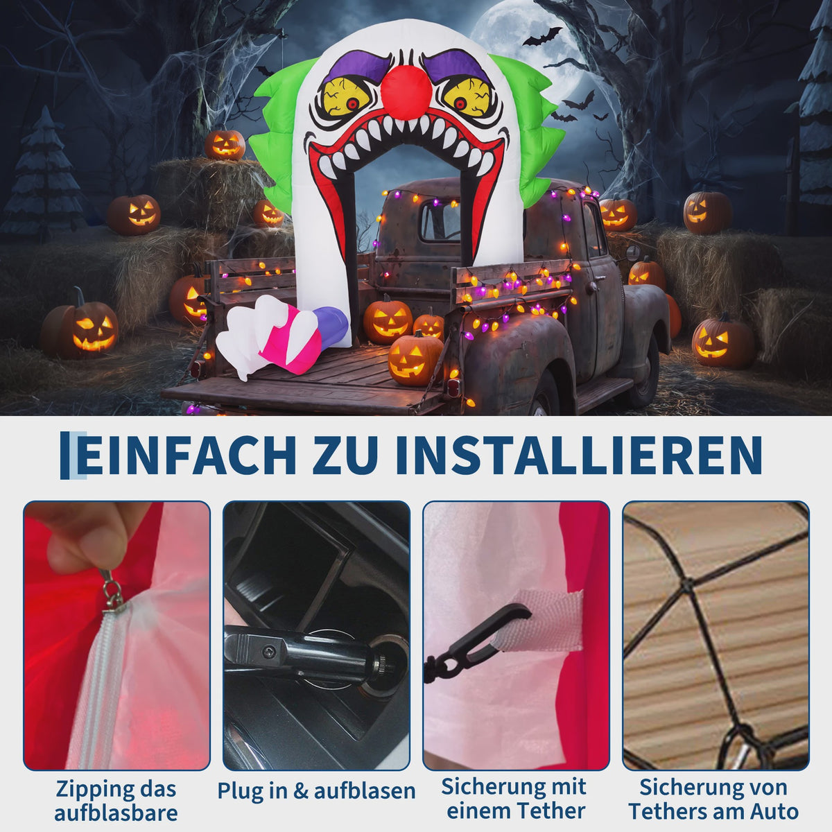 Opblaasbare Halloween Clown Poort 180cm met LED Verlichting - Tuindecoratie