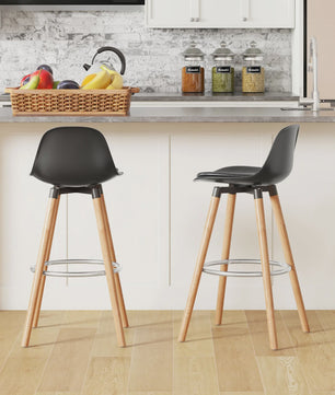 Set van 2 Stijlvolle Barkrukken met Rugleuning en Voetensteun - PU Zitting & Houten Poten (69 cm)