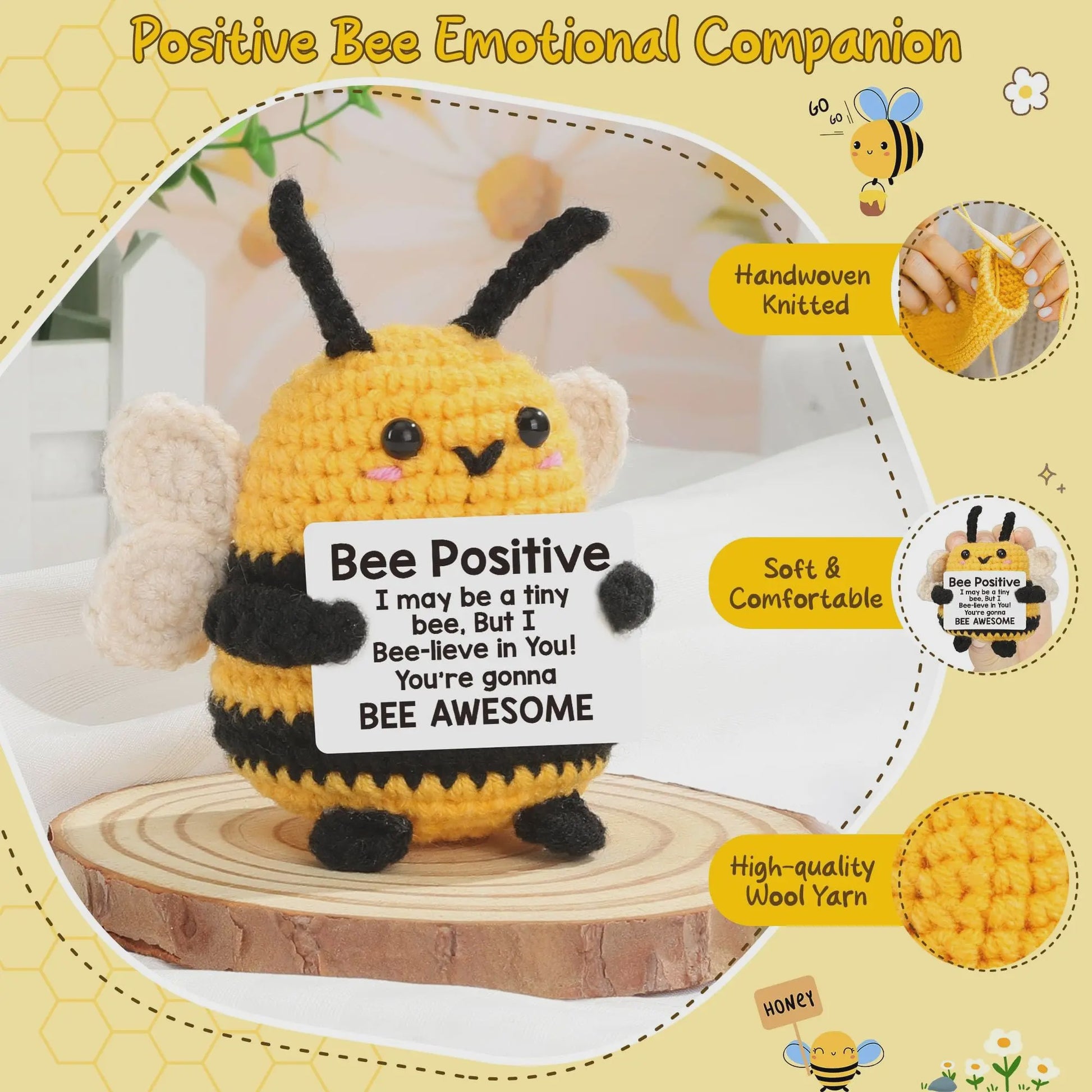 Schattige Gehaakte Bij - Motiverende Decoratie & Positieve Energie Cadeau