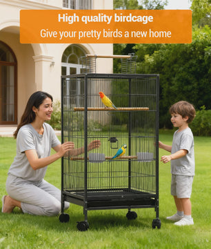 Grote Vogelkooi met Standaard - Wrought Iron Vliegkooi voor Parkieten, Kaketoe, Papegaai