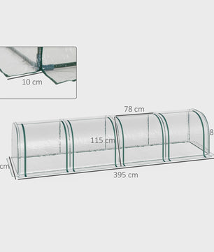 Outsunny Tunnelkas met Stalen Frame, PVC Folie en Roll-up Deuren - 395x100x80 cm