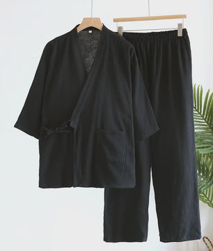 Luxe Katoenen Kimono Pyjama Set Heren - 2 Delig met Lange Broek en Zakken