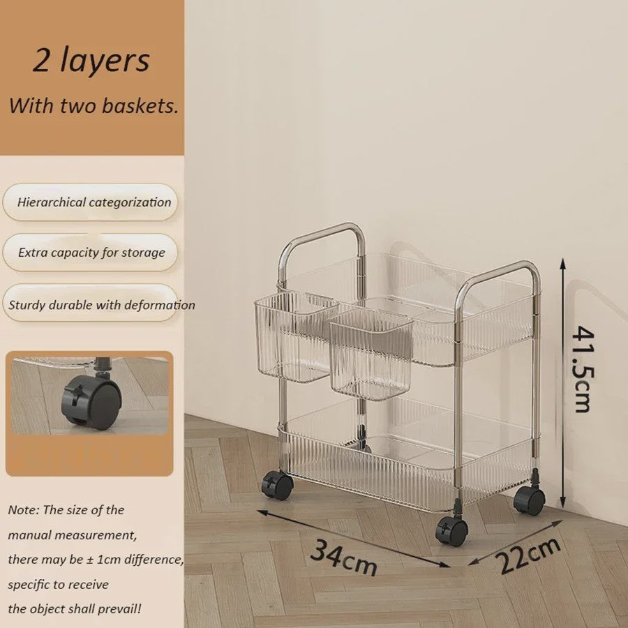 Luxe Transparante Acryl Rolkar met 2, 3 of 4 Lagen - Verrijdbare Opbergwagen