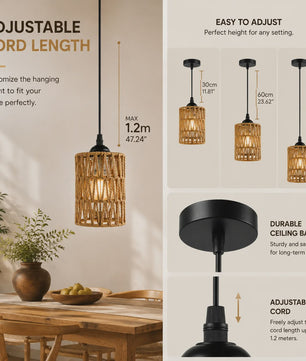 Hanglamp Gevlochten Hennep Touw met E27 Fitting - 1.2m Verstelbaar - Sfeervolle Decoratie