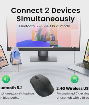 Draadloze Dual-Mode Muis: Bluetooth 5.2 & 2.4G, Oplaadbaar, Stille Kliks voor PC & Laptop