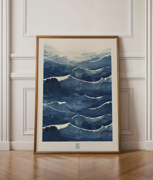 Abstracte Blauwe Golven Canvas Poster - Japandi Zen Stijl Wanddecoratie