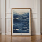 Abstracte Blauwe Golven Canvas Poster - Japandi Zen Stijl Wanddecoratie