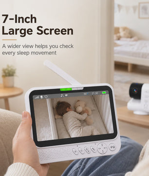 7 Inch Draadloze Babyfoon met Camera, Audio, Nachtzicht & Temperatuurmeter | VOX & Muziek