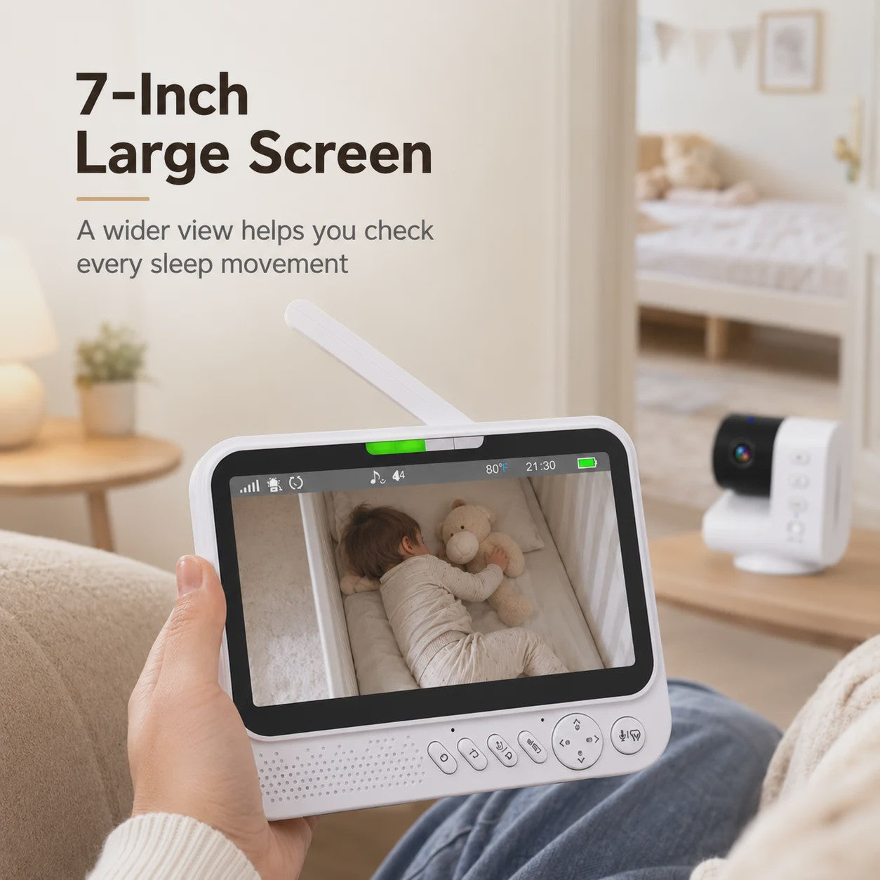 7 Inch Draadloze Babyfoon met Camera, Audio, Nachtzicht & Temperatuurmeter | VOX & Muziek