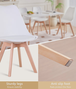 Set van 4 Scandinavische Eetkamerstoelen met Houten Poten en PU Comfortkussen