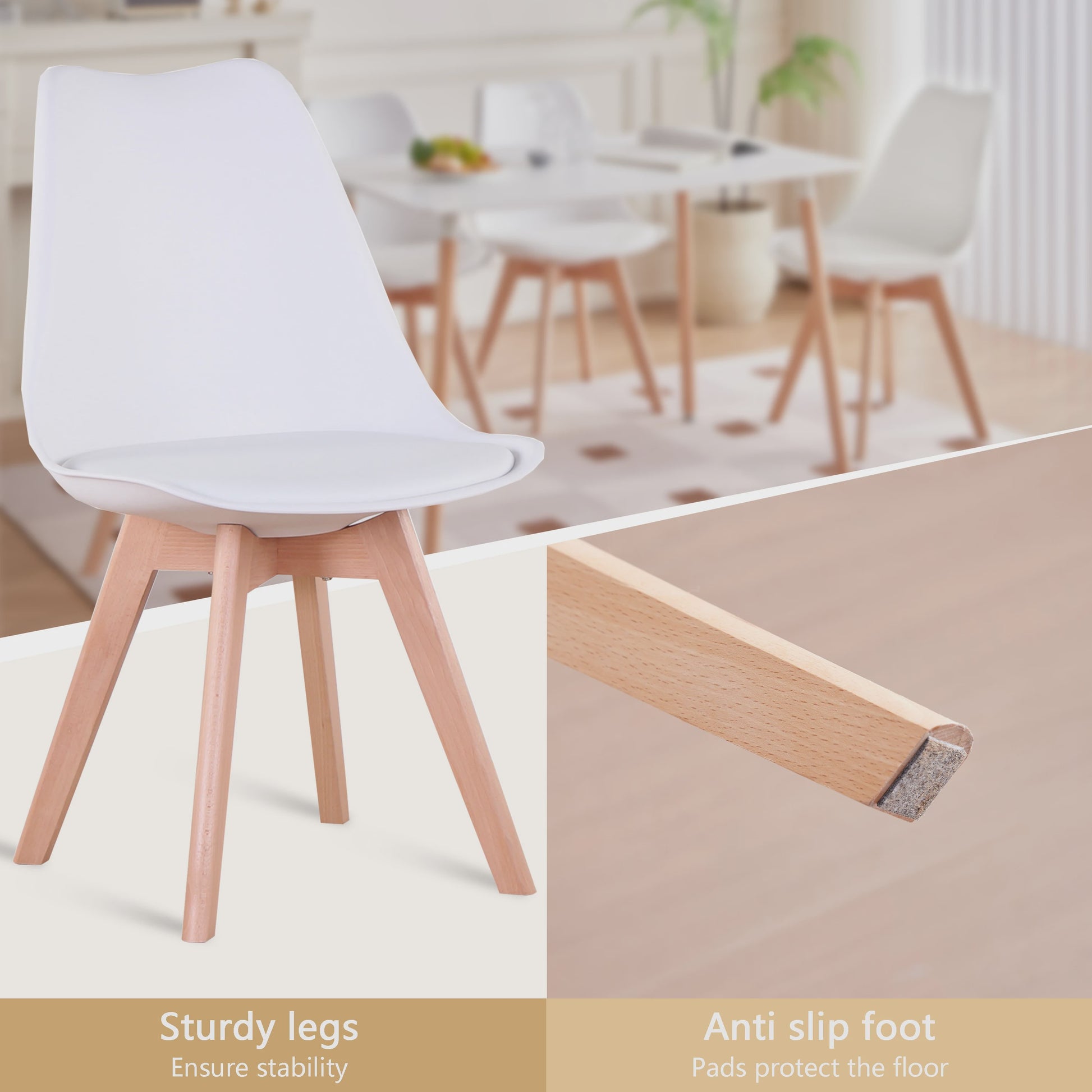 Set van 4 Scandinavische Eetkamerstoelen met Houten Poten en PU Comfortkussen