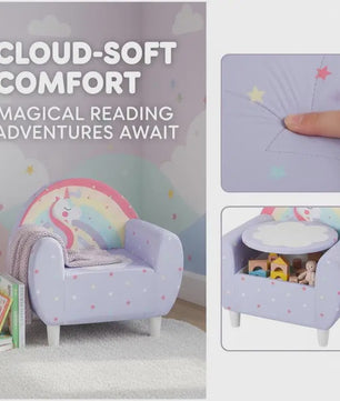 Paarse Kinderfauteuil met Eenhoorn Design - Zachte Leeshoek voor Kinderen