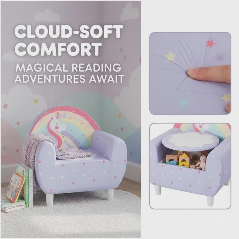 Paarse Kinderfauteuil met Eenhoorn Design - Zachte Leeshoek voor Kinderen