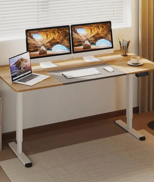 Elektrisch Zit-Sta Bureau 140x70cm Natuurlijk Hout - Ergonomisch Verstelbaar Bureau