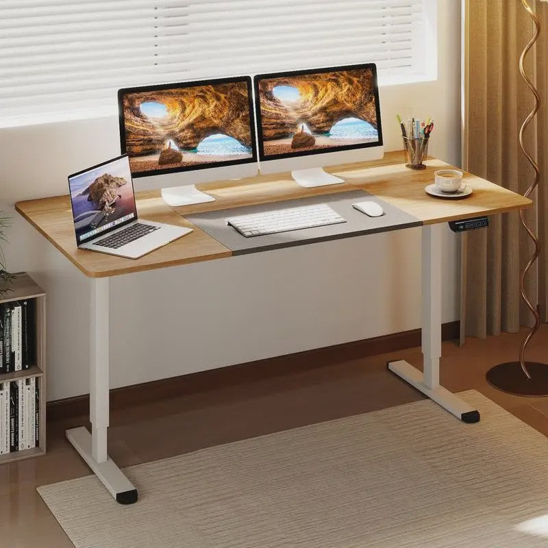 Elektrisch Zit-Sta Bureau 140x70cm Natuurlijk Hout - Ergonomisch Verstelbaar Bureau