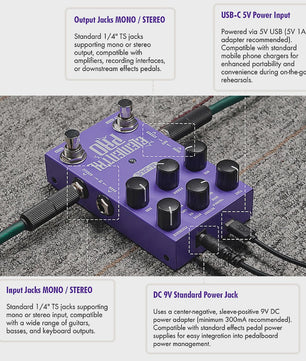 M-VAVE Galaxia & Elemental Pro Gitaar Effectpedalen: Stereo Delay & Reverb met USB-C