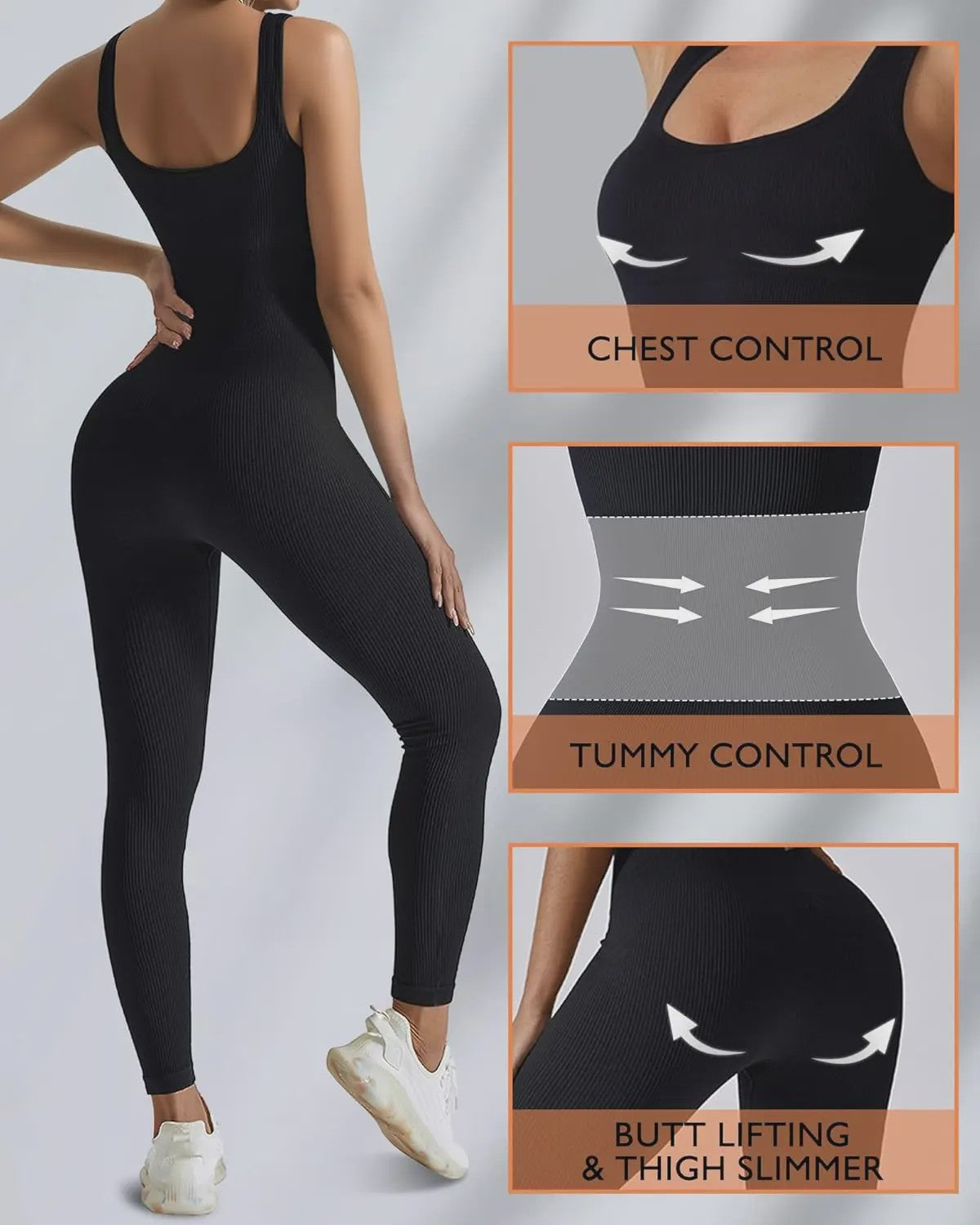 Naadloze Ribbed Jumpsuit voor Dames - Perfect voor Yoga & Workout
