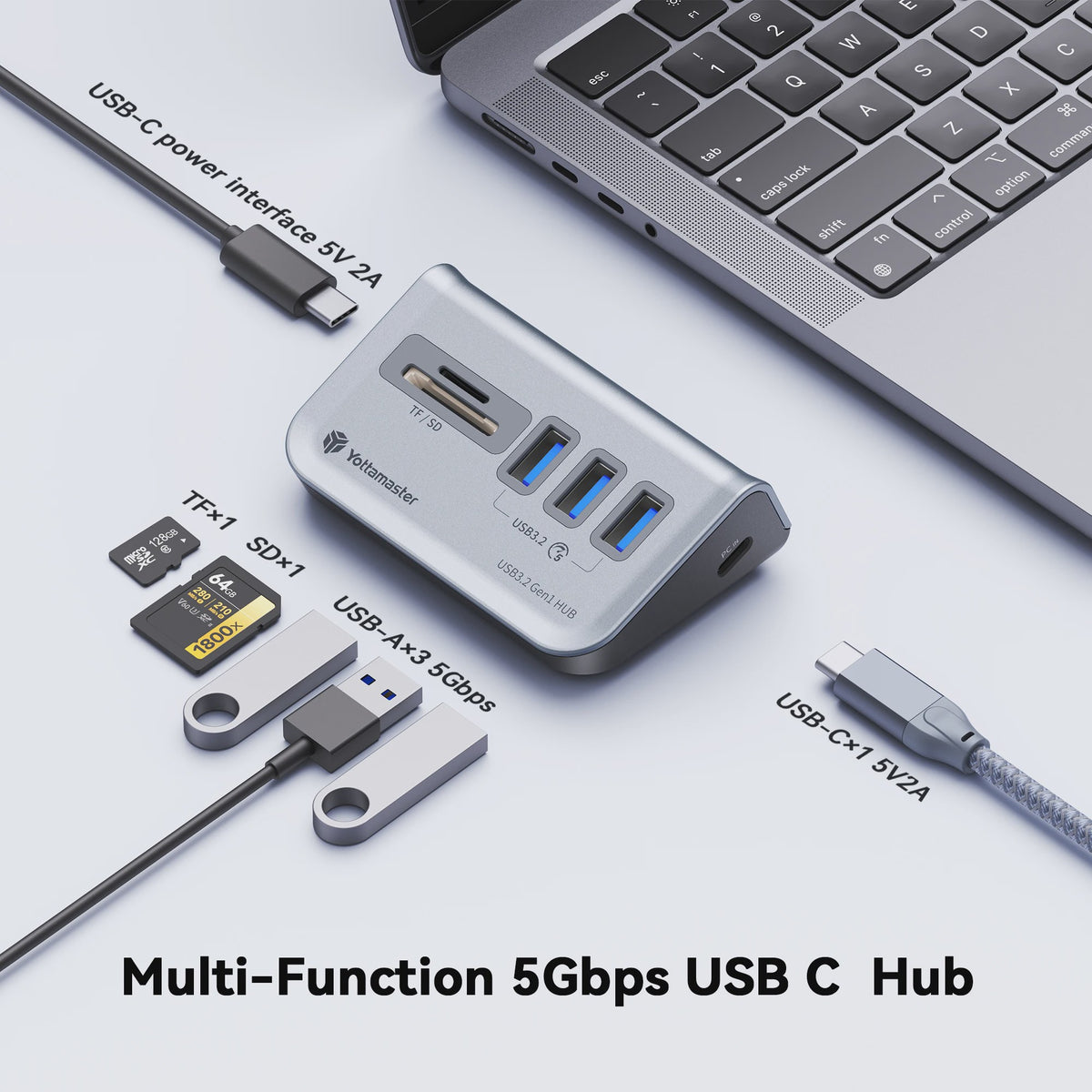 Yottamaster USB 3.2 Gen2 Docking Station Hub met 5Gbps, Multi-Poort SD Kaartlezer & Type-C