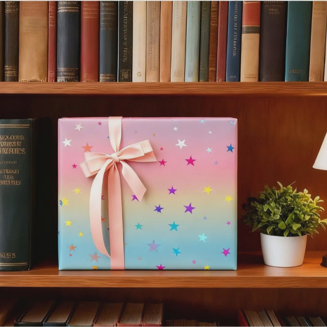 Feestelijk Regenboog Cadeaupapier met Sterren & Stippen - 43x300cm