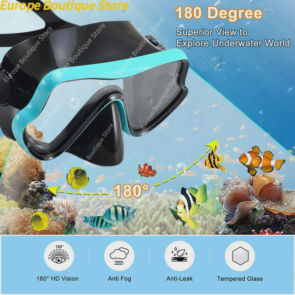 Compleet Snorkel Set voor Volwassenen: Panoramisch Anti-Condens Duikmasker, Droge Snorkel & Verstelbare Zwemvinnen