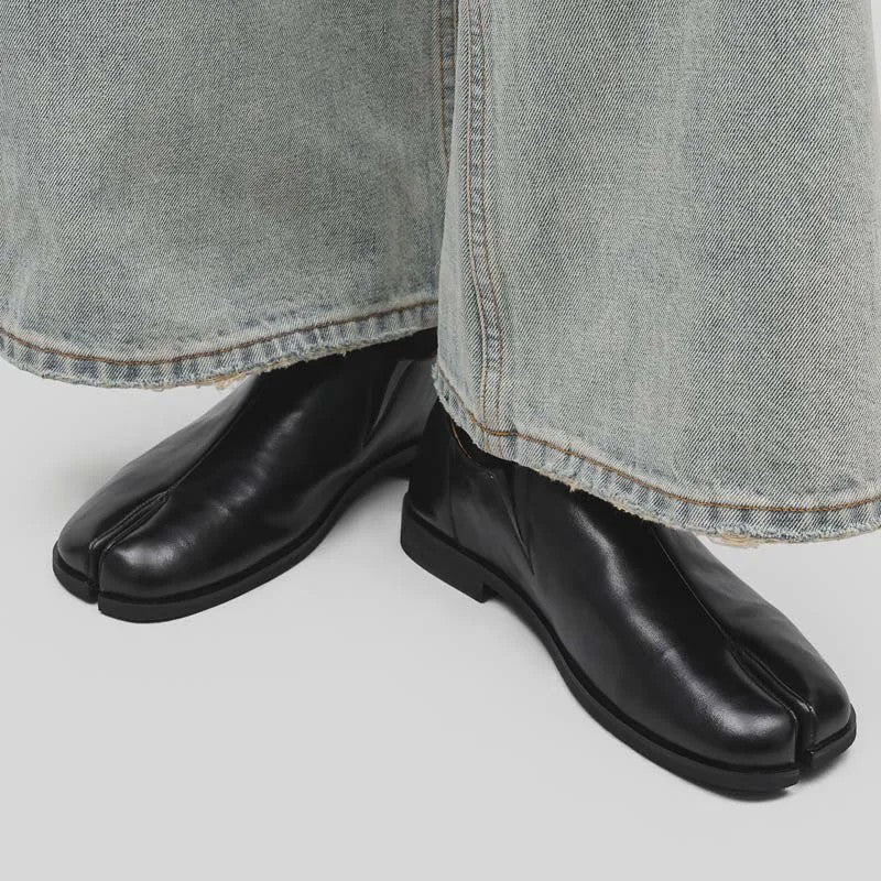 Luxe Leren Heren Tabi Slippers - Retro Split-Toe Design