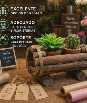 Rustieke Houten Plantenbak voor Succulenten & Cactussen - Handgemaakt Log Decor 20x12cm
