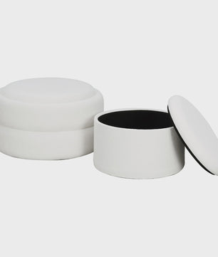 Set van 2 Witte Fluweel Zachte Ottomans met Verborgen Opbergruimte en Stapelbaar Design