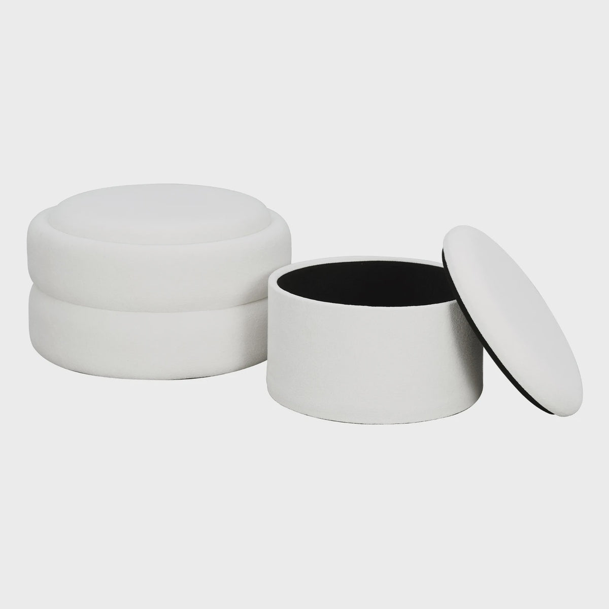 Set van 2 Witte Fluweel Zachte Ottomans met Verborgen Opbergruimte en Stapelbaar Design