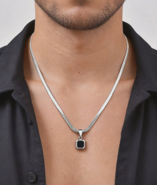 Vnox Heren Ketting met Geometrische Vierkante Natuursteen Hanger - Goud/Zilver Kleur Roestvrij Staal Blade Ketting