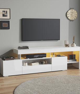 Moderne TV-meubel 192cm met LED-verlichting en 3 kasten - Hoogglans wit