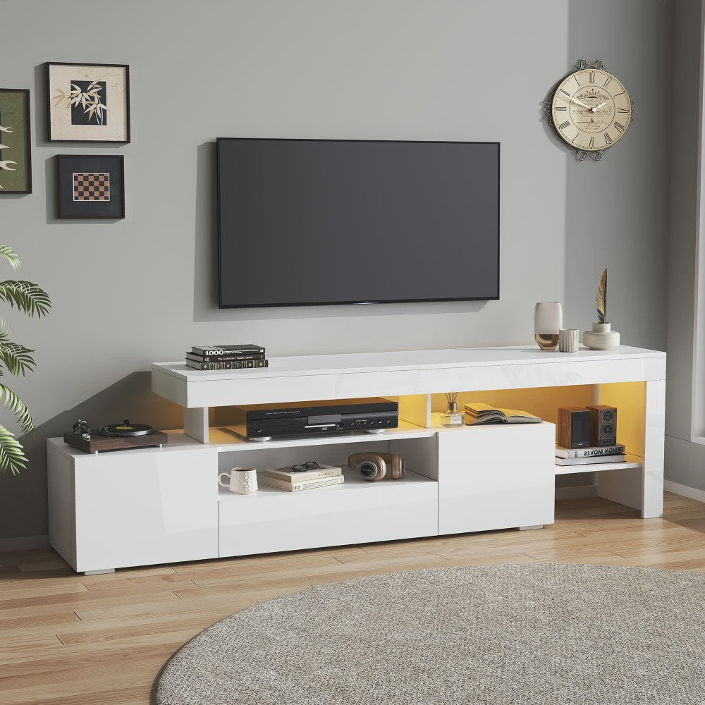 Moderne TV-meubel 192cm met LED-verlichting en 3 kasten - Hoogglans wit