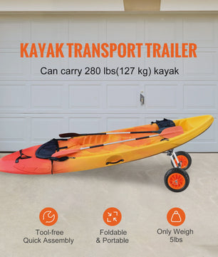 Robuuste Kayak & Kano Trailer Kar met 10'' Massieve Banden - Verstelbare Breedte & 127kg Draagvermogen