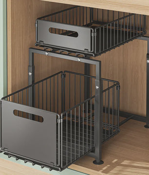 2-Laags Uittrekbare Kast Organizer - Verstelbare Keuken Opbergmand Onder Spoelbak