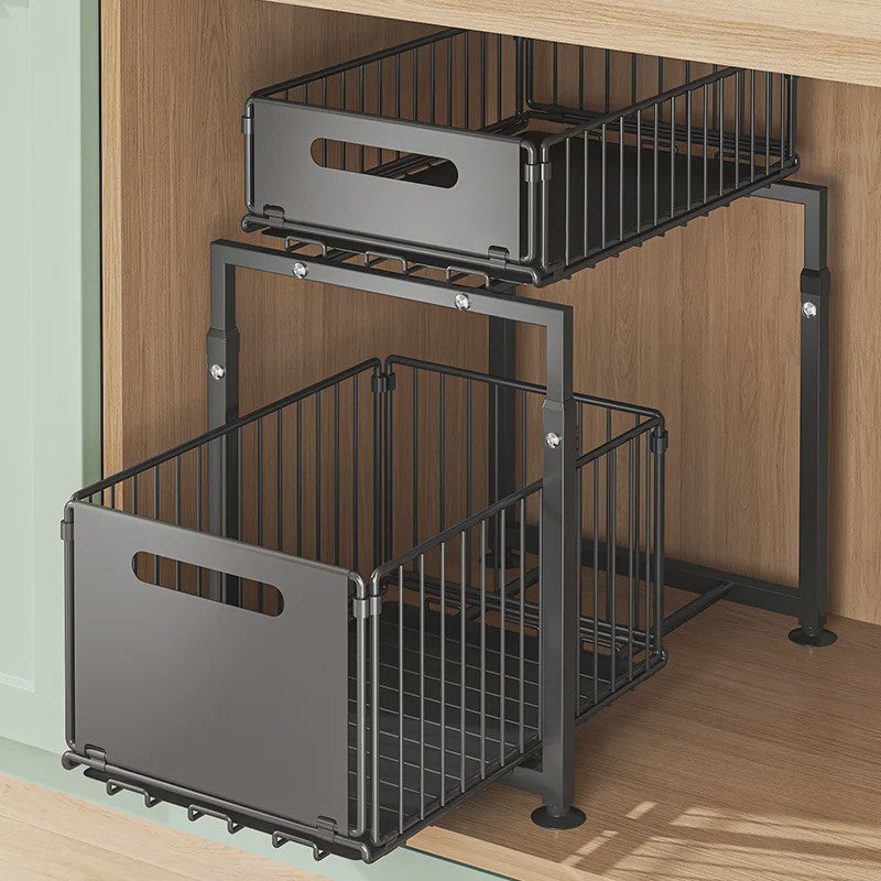 2-Laags Uittrekbare Kast Organizer - Verstelbare Keuken Opbergmand Onder Spoelbak