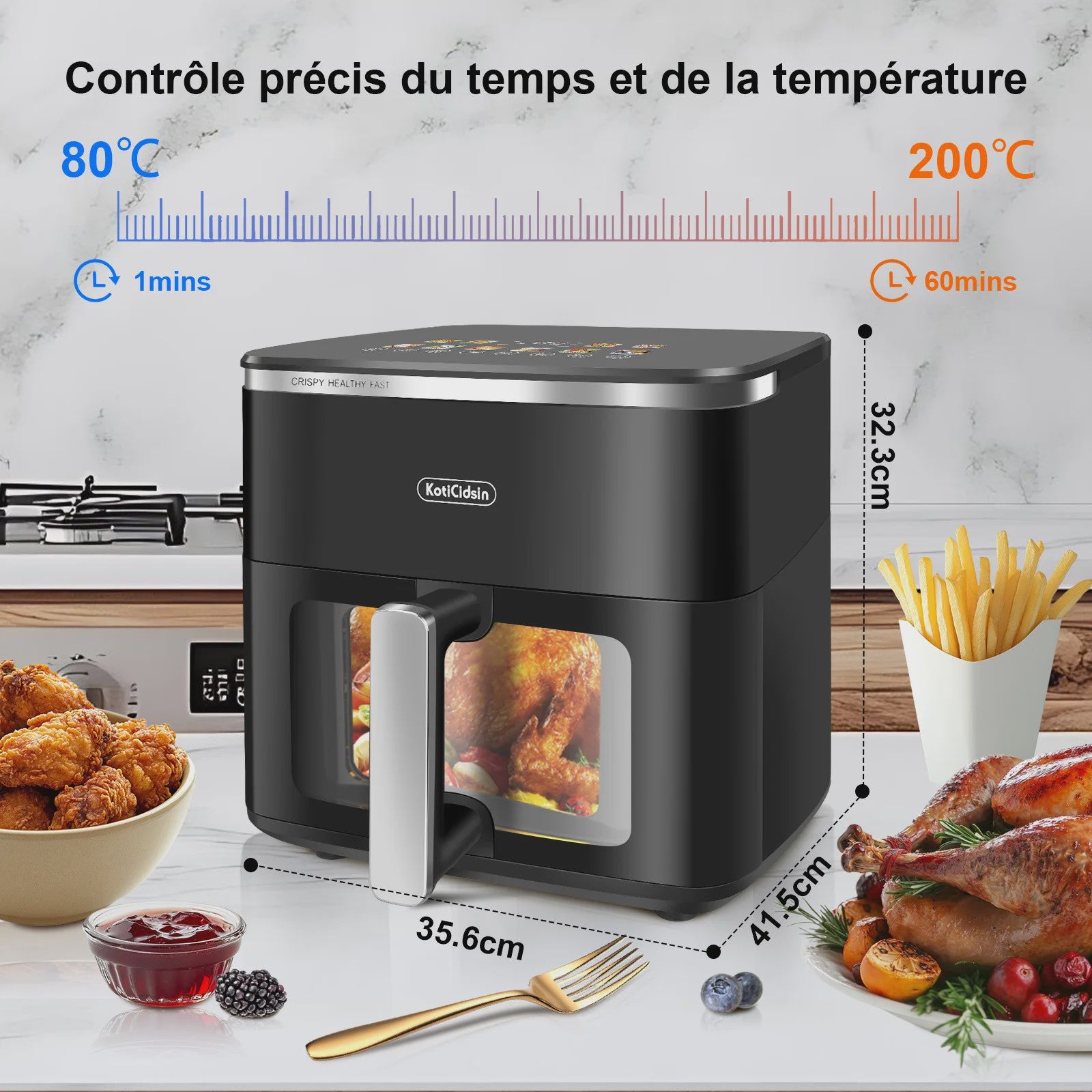 KotiCidsin Airfryer 11L - 2000W met Touchscreen en Zichtvenster