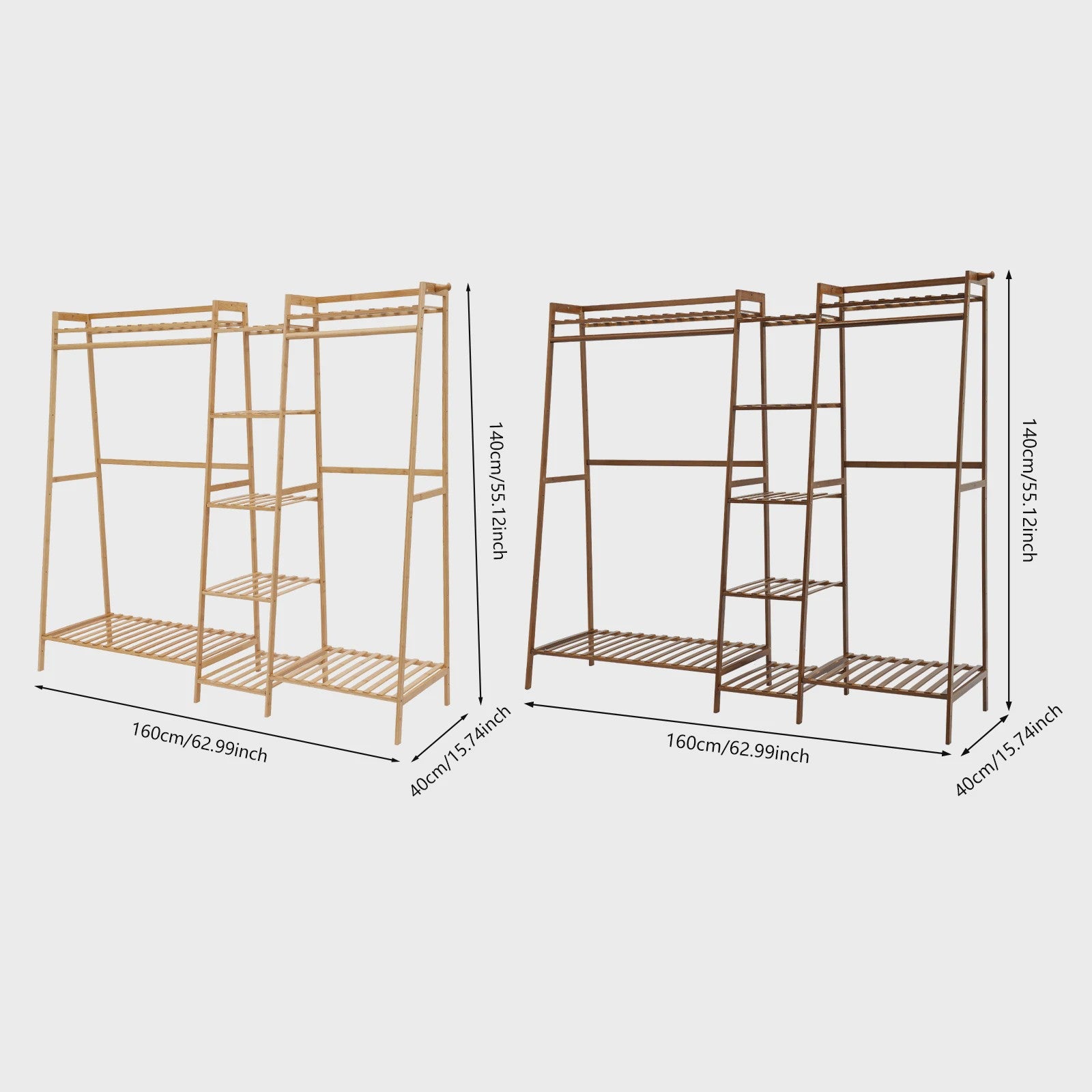 Multifunctioneel Trapezium Kledingrek van Bamboe - Garderobe & Opbergrek