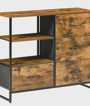 Industriële Ladekast met 4 Stoffen Lades en 2 Open Vakken - 84x30x71,5 cm