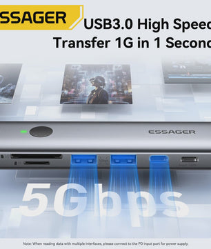 Essager 7-in-1 USB-C Hub: 4K HDMI, 100W PD, USB 3.0 & SD/TF Kaartlezer