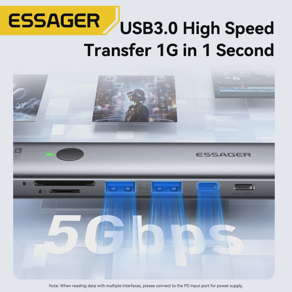 Essager 7-in-1 USB-C Hub: 4K HDMI, 100W PD, USB 3.0 & SD/TF Kaartlezer