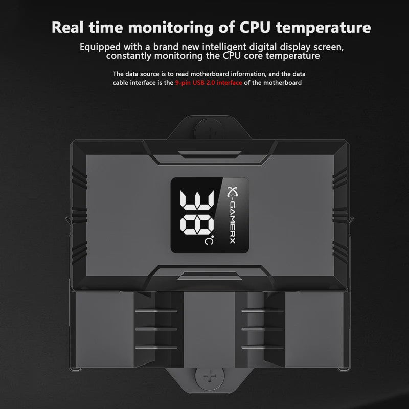 X-Gamerx Z-1300 CPU Air Cooler met Digitale Temperatuur Display en ARGB Ventilator