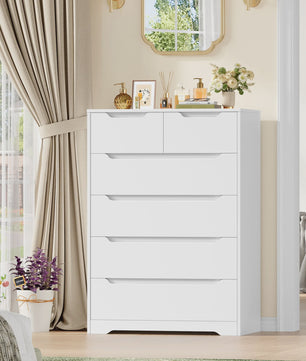 Stijlvolle Witte Commode met 6 Lades - Veelzijdige Opbergkast voor Woonkamer, Slaapkamer of Hal
