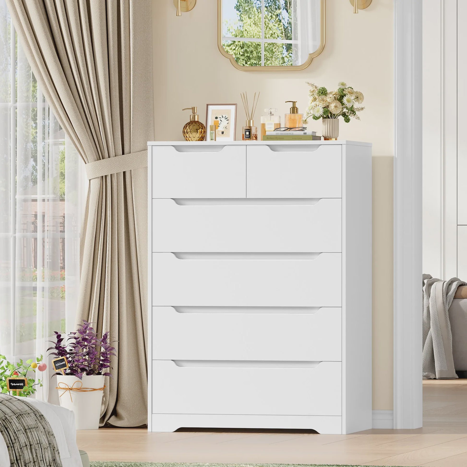 Stijlvolle Witte Commode met 6 Lades - Veelzijdige Opbergkast voor Woonkamer, Slaapkamer of Hal