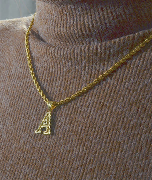 Gouden Initiaal Ketting met Touwketting - Kies Uw Letter (A-Z)