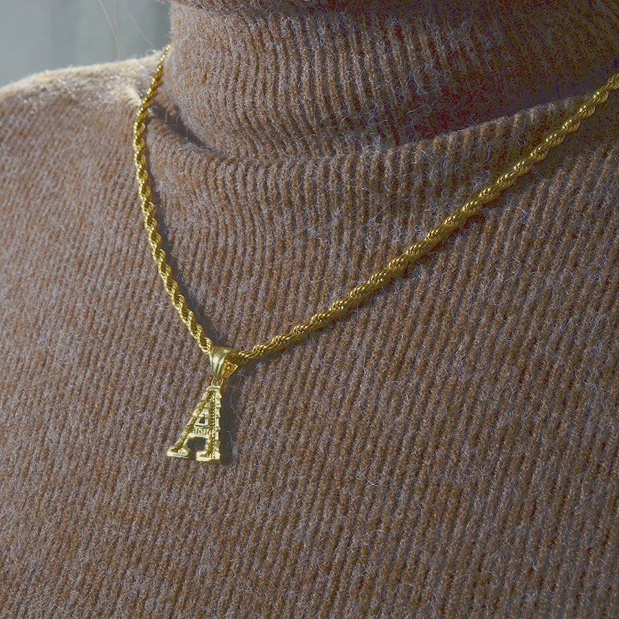 Gouden Initiaal Ketting met Touwketting - Kies Uw Letter (A-Z)