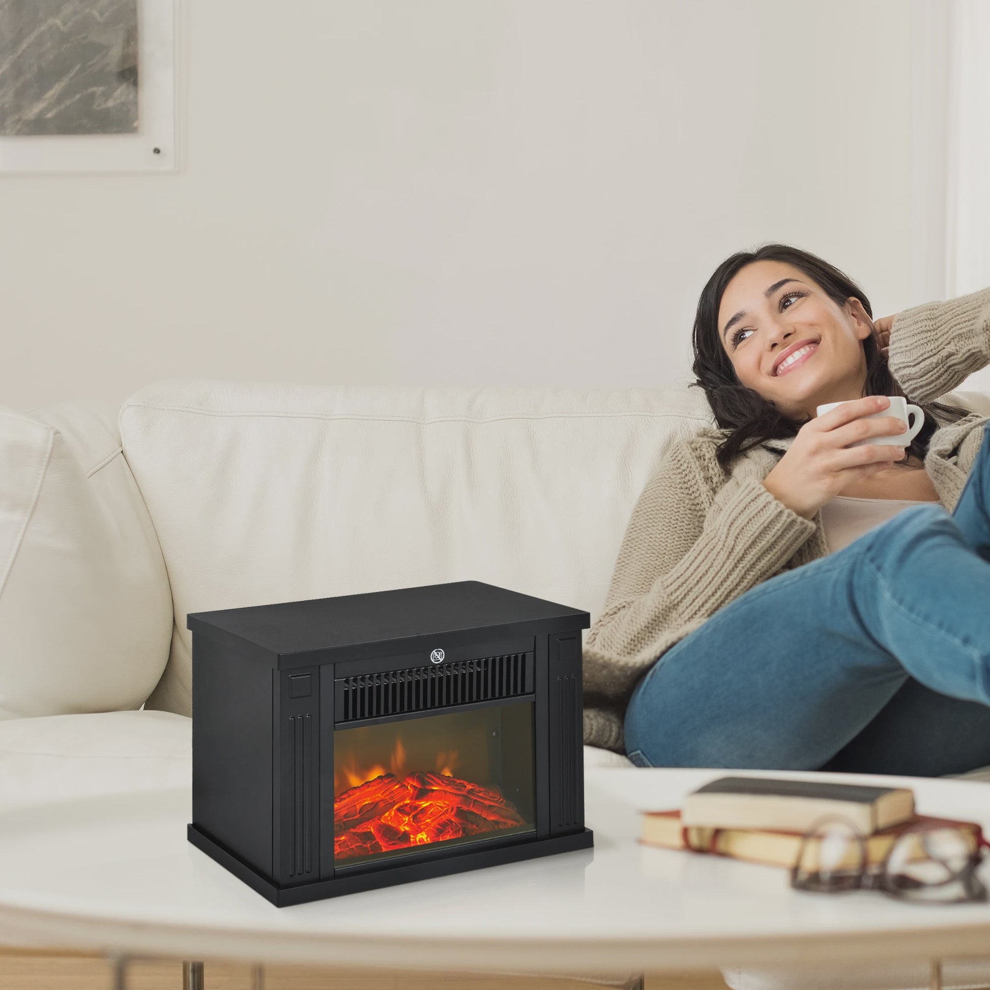 HOMCOM Elektrische Sfeerhaard met Vlammeneffect - Zwart, 600W