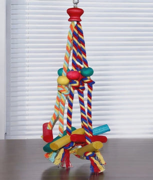 Cage Hanging Rope Bird Climbing Chewing Toys Multicolored Natural Wooden Bird Chewing Toys for Conure Cockatiel Budgies