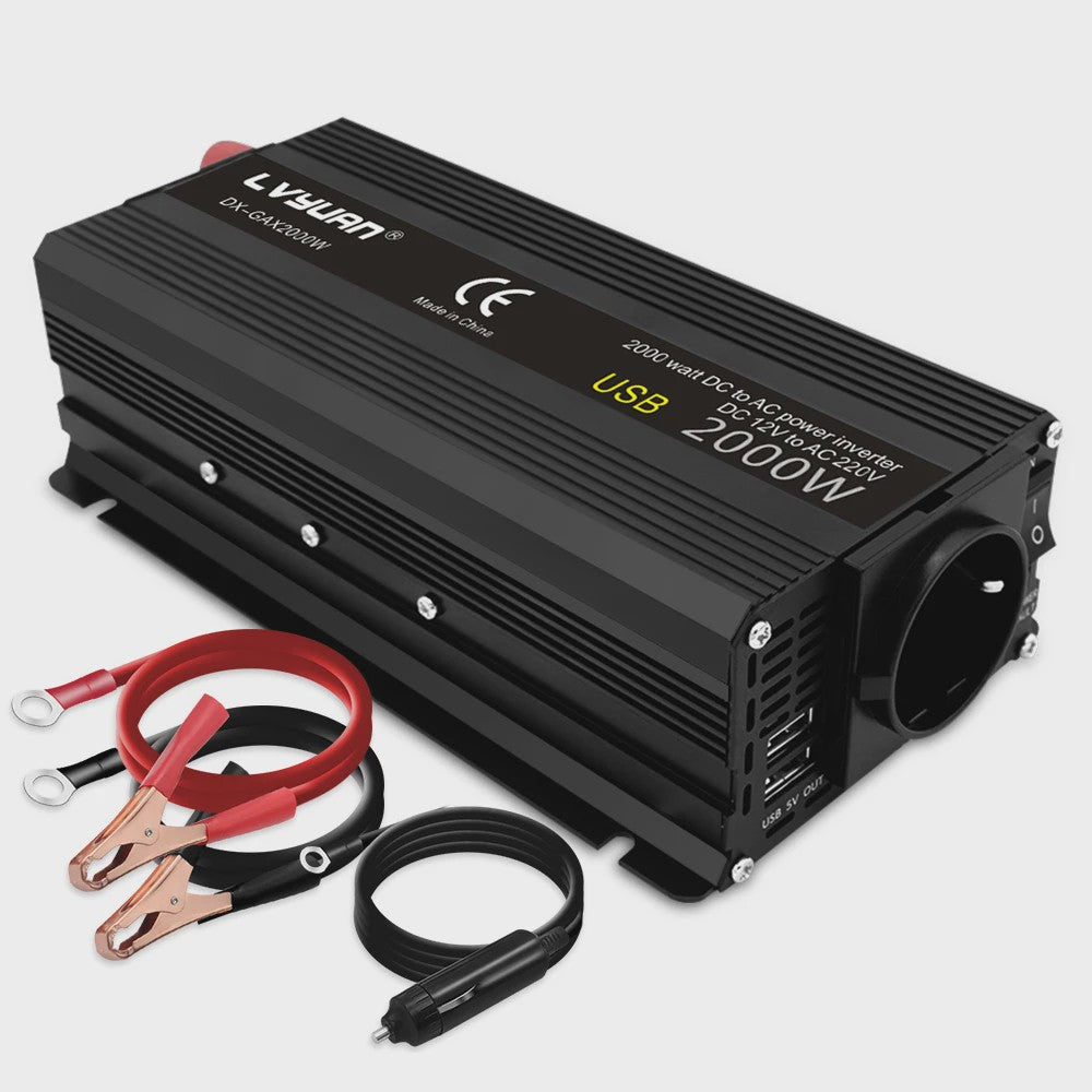 2000W Power Inverter 12V DC naar 230V AC met EU-stopcontact en Dubbele USB - Zwart