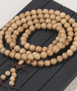 Natuurlijke Sandelhout Mala Armband - Gouden Zijde Boeddha Kralen voor Meditatie & Gebed