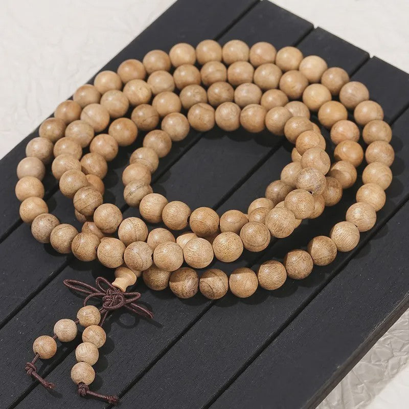 Natuurlijke Sandelhout Mala Armband - Gouden Zijde Boeddha Kralen voor Meditatie & Gebed