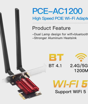 KEBIDUMEI DW1820 AC1200 PCIe WiFi Adapter met Bluetooth 4.1